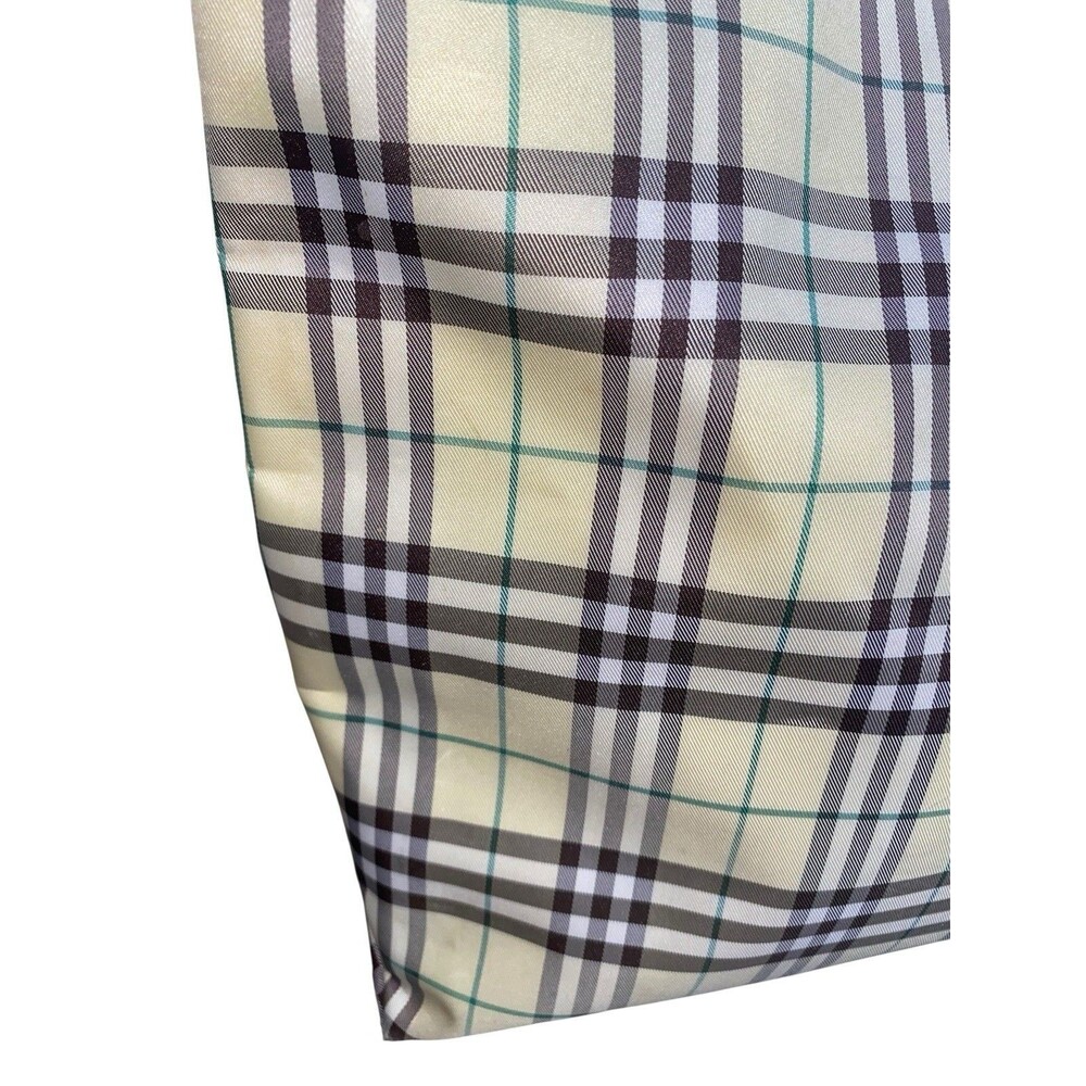 Vintage Burberry London Tote Bag Nylon Leather Cream Yellow Brown Plaid - Picture 3 of 9